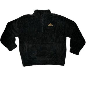 Adidas Girls Fleece Loose Fit Black Gold Sparkle Pullover XL(16) Sweatshirt
